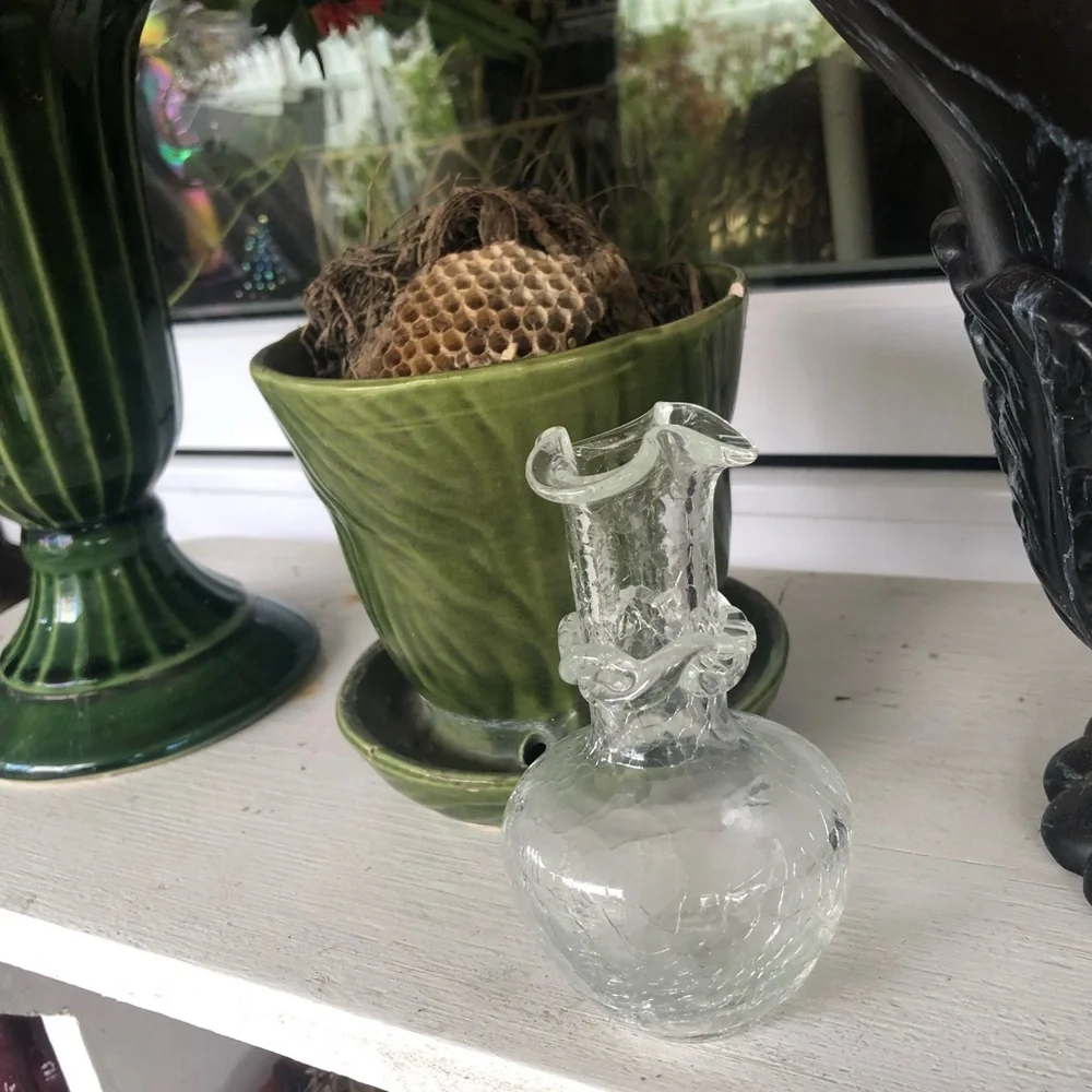 Vintage Hand Blown Crackle Glass Vase